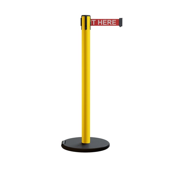 Montour Line Retractable Belt Rolling Stanchion, 2.5ft Yellow Post